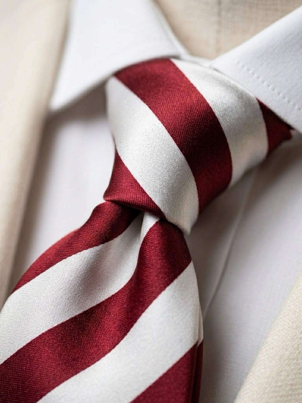 Vintage Giorgio Armani Handmade Silk Tie Italy Burgundy White Stripes Luxury